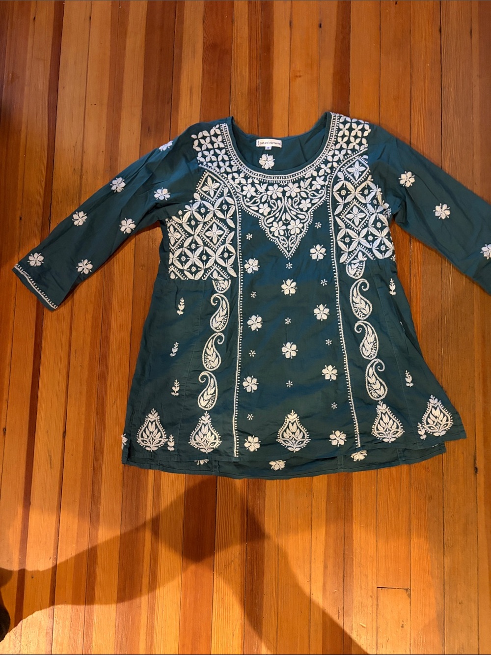 Embroidered Teal Women's Tunic Blouse